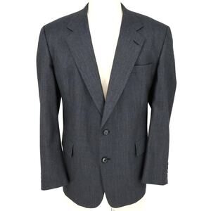 Hart Schaffner Marx Sport Coat Mens 46R Wool Dark Gray Jacket Silver Trumpeter